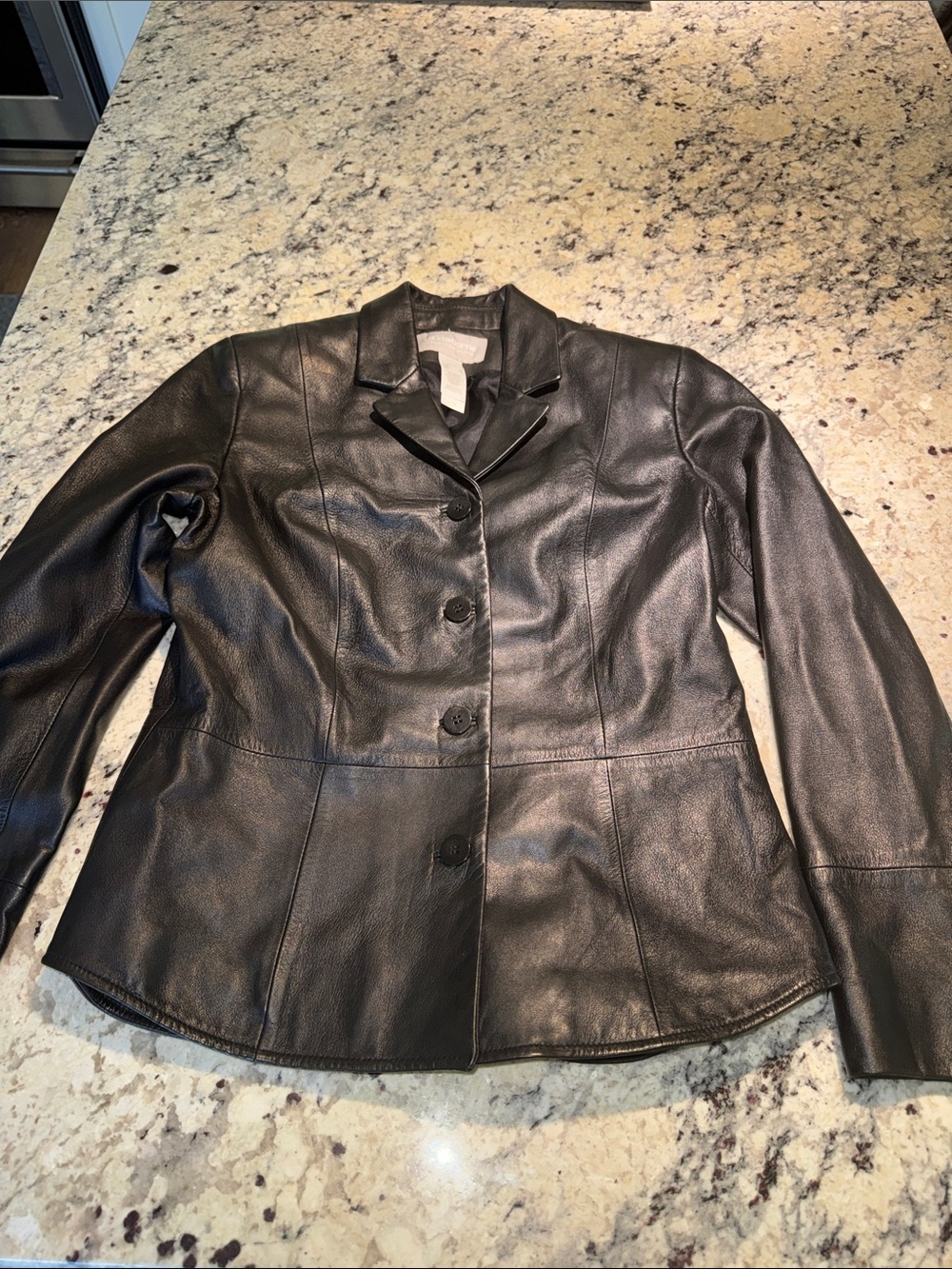 Liz Claiborne Black Leather Button-Front Jacket